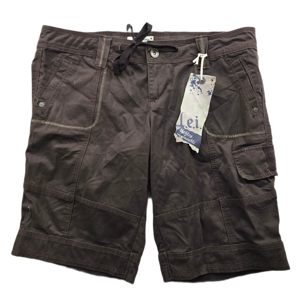 L.E.I. Cargo Shorts Womens Junior 15‎ Brown Cotton Utility Ashley Trouble NEW